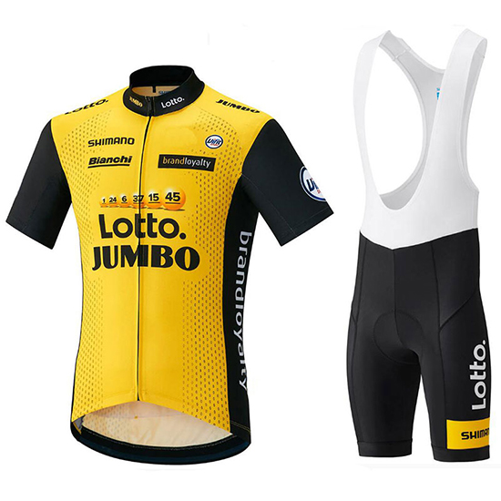 Lotto Nl Jumbo Kurzarmtrikot 2018 und Kurze Tragerhose Gelb Und shwarz